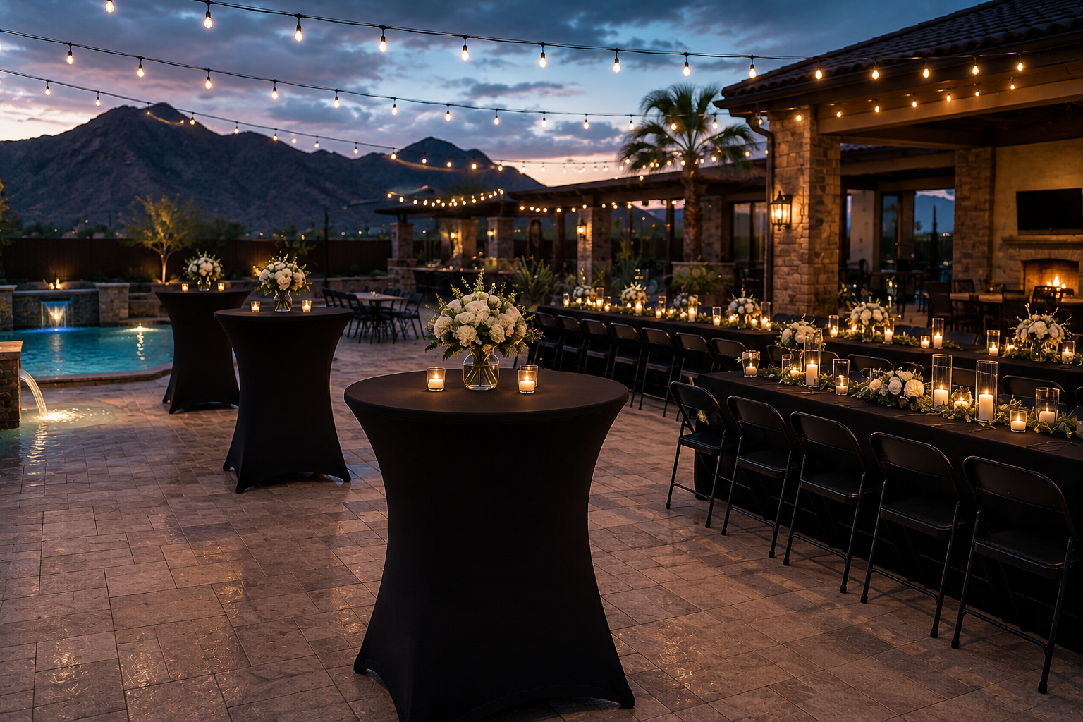 Beautiful outdoor event celebration at golden hour