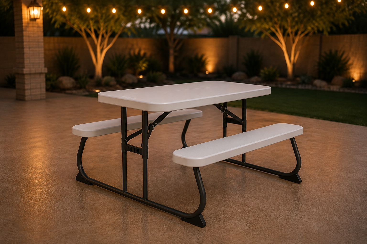 Kids picnic tables at an outdoor birthday party