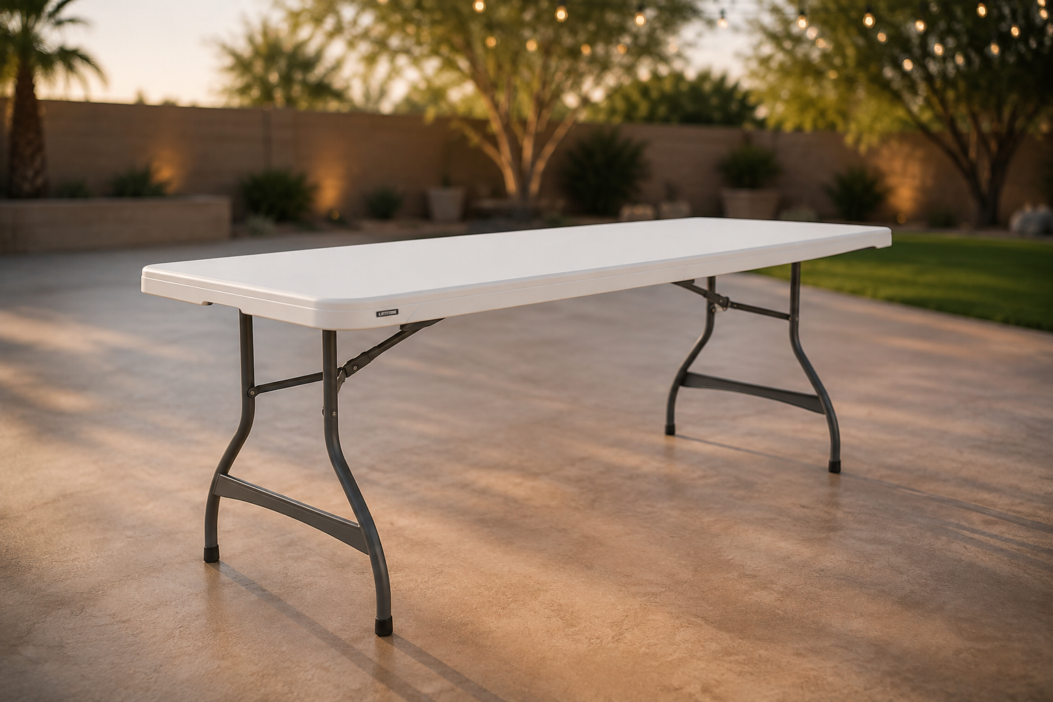 Six foot banquet table set for an event